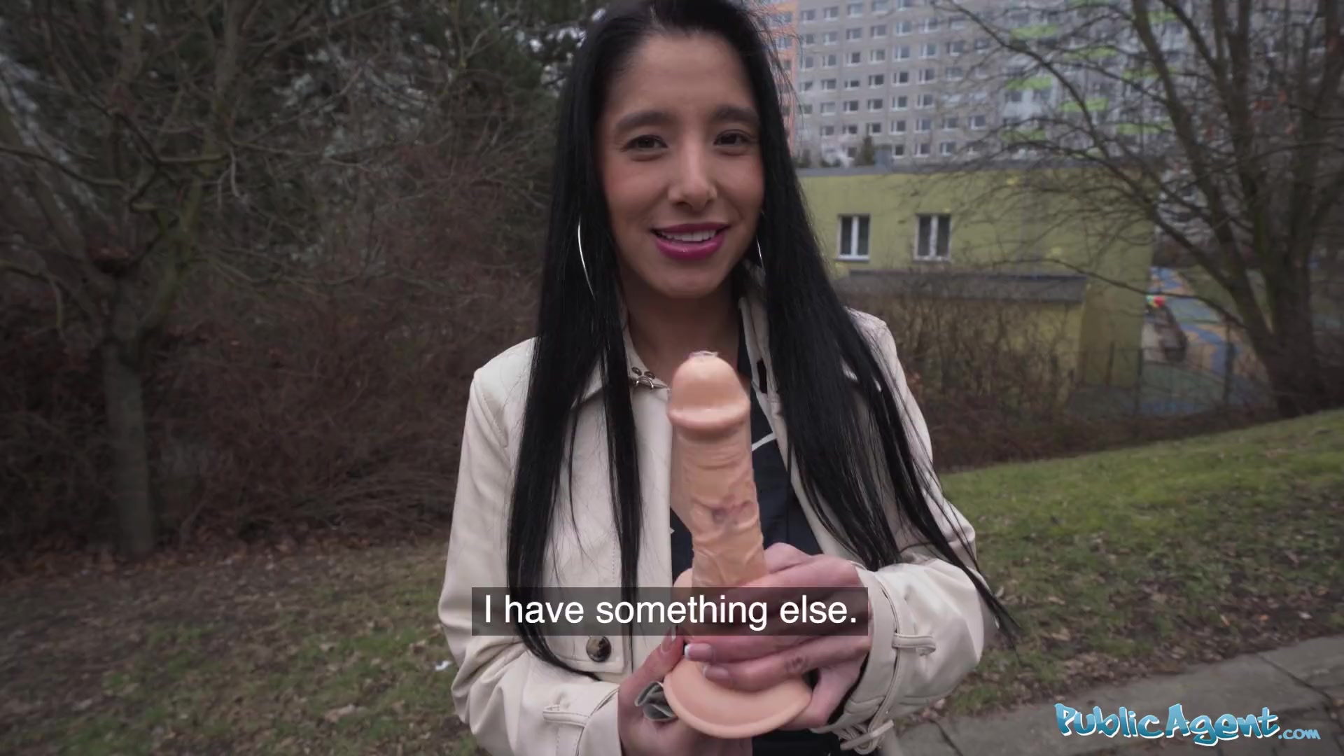 Public Agent She tries to get a dildo down her throat and then fucks a huge cock