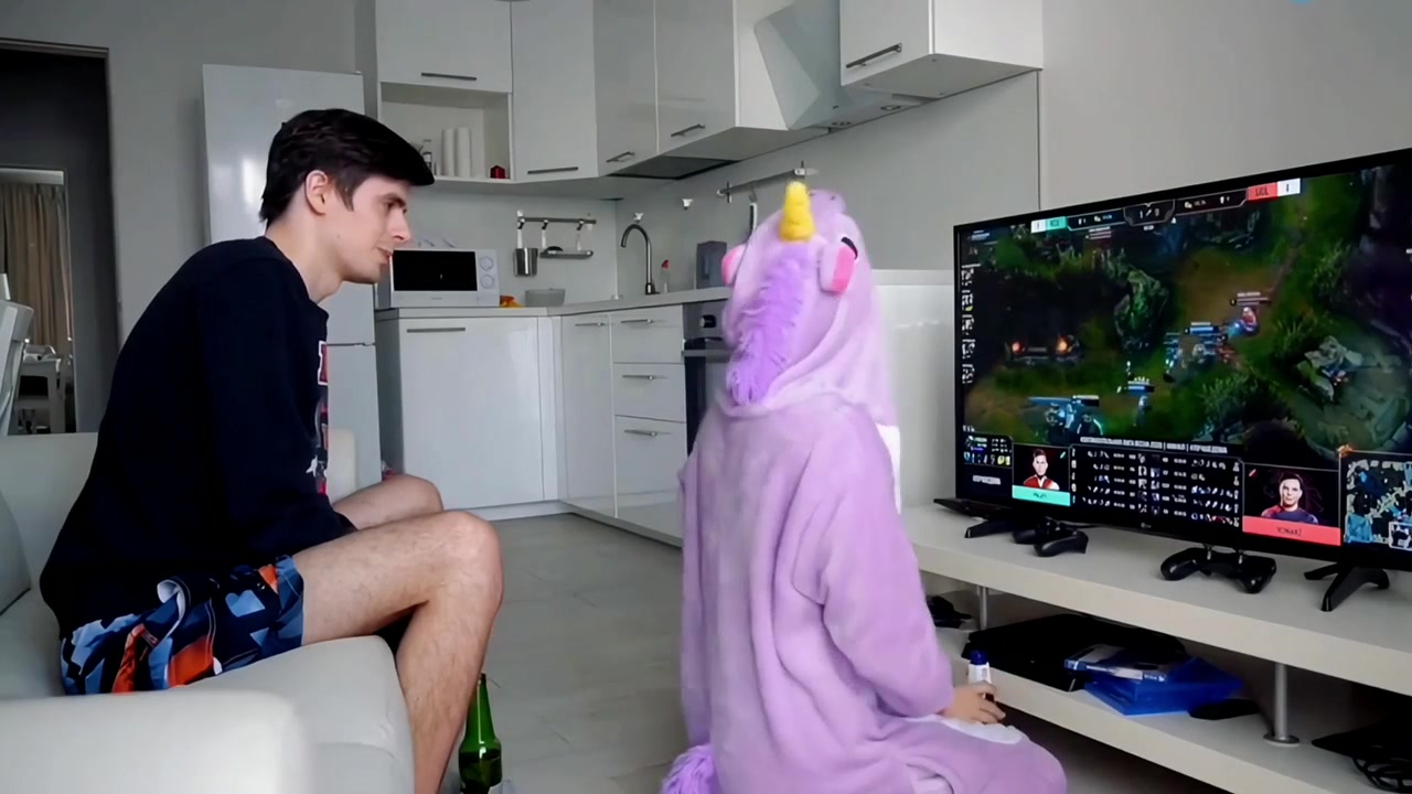 Hot cosplay sex getting fucked in front of the TV