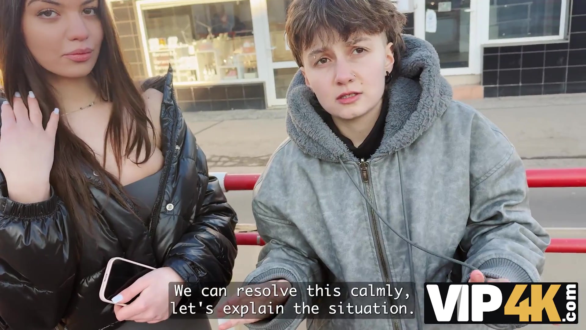 VIP4K. Two pretty Lesbians don't mind to having a Threesome with a stranger from the train