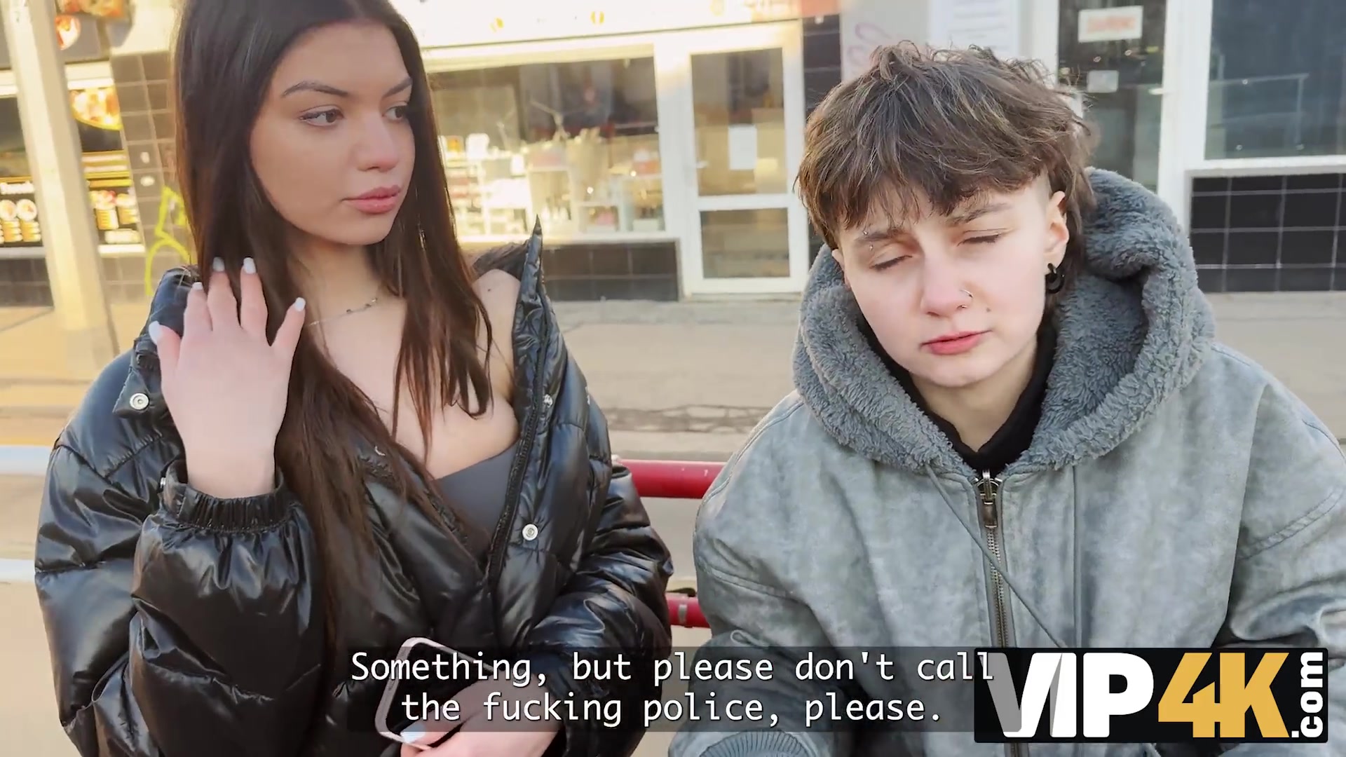 VIP4K. Two pretty Lesbians don't mind to having a Threesome with a stranger from the train