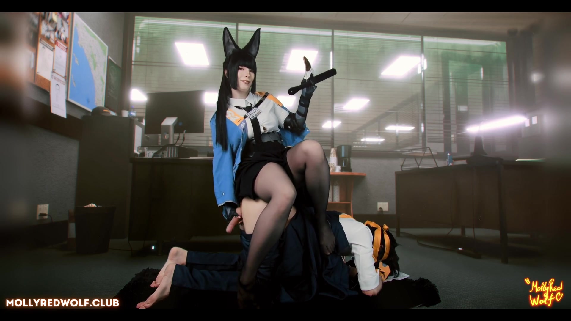 Horny Boss Miyabi Uses Her Femboy Subordinate As A Human Chair - MollyRedWolf