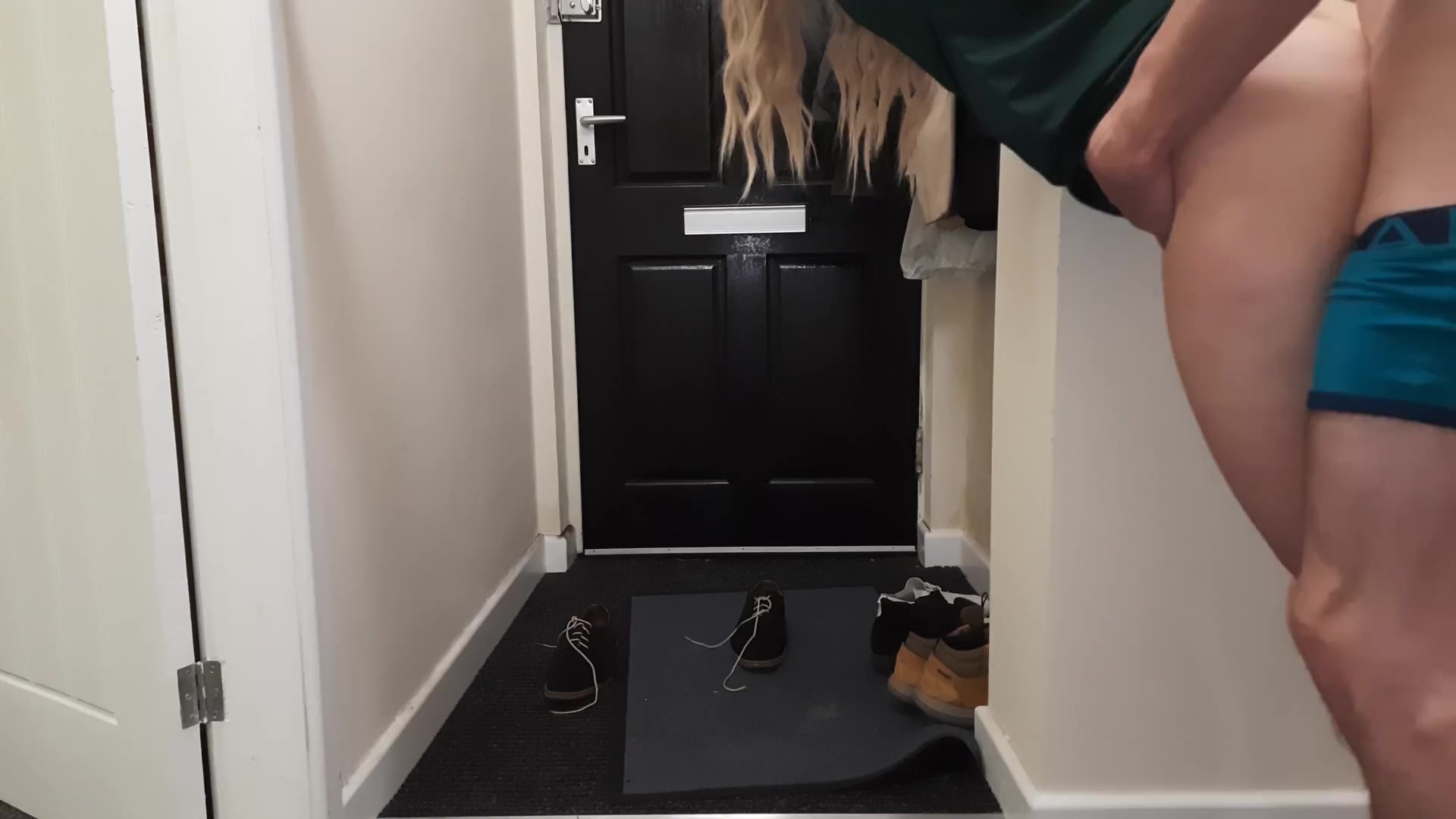 Delivery guy knocked on the door as I fucked my wife and I let him fuck her while I watch. Creampie