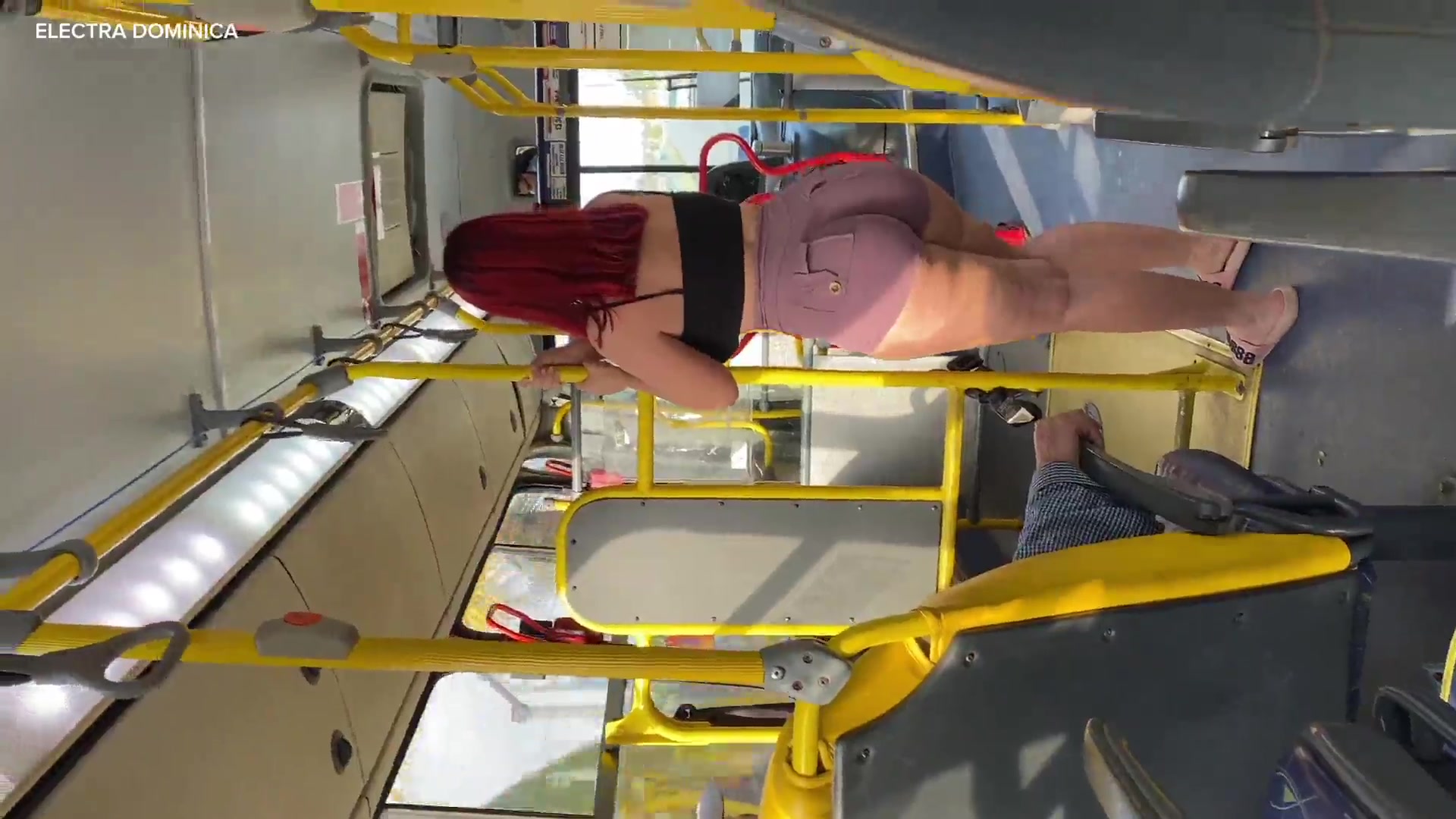 That redhead is really horny, she masturbated on the bus in public.