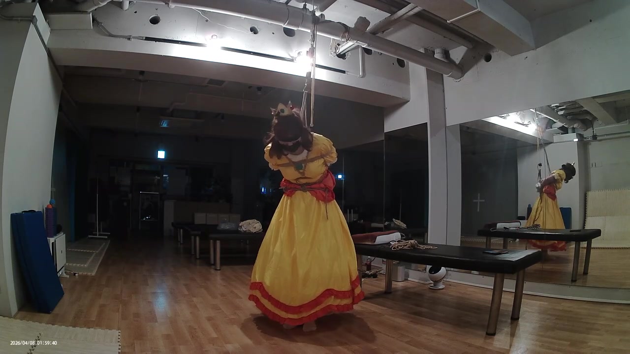 Crossdresser orange princess self-bondage masturbation