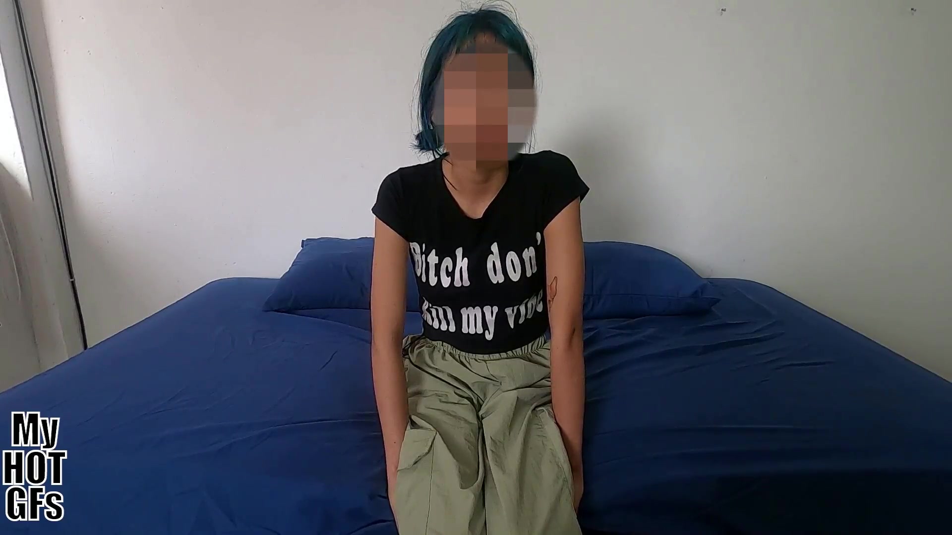 Young woman with blue hair comes for casting.